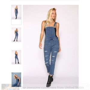 Romper Jill premium distressed denim overalls, stretchy slim fit